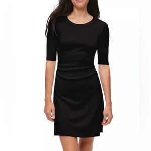 Bloomingdale’s three dots quarter sleeve solid black ruched mini dress small